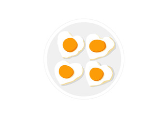 heart shaped fried egg on a plate on white background illustration vector
