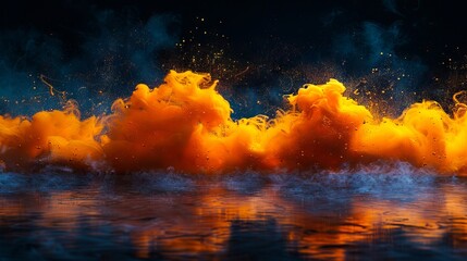 Naklejka premium Orange and black liquid splashing into water.