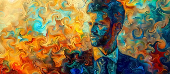 Portrait of a businessman reimagined in the style of Van Gogh, with swirling brushstrokes and vibrant colors