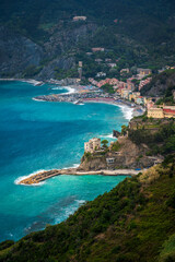 Fototapeta na wymiar Magic of the Cinque Terre. Timeless images. Monterosso, the port, the beach and the ancient village