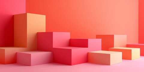 3D rendering of pink and orange geometric shapes