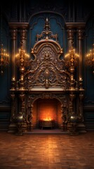 b'Ornate fireplace in a grand hall' - obrazy, fototapety, plakaty