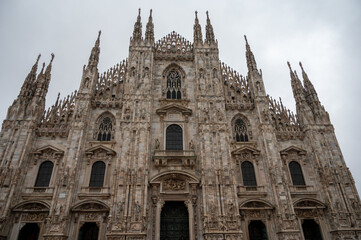 Architectural details of Gothic cathedral church in Milan, tourist attraction in northern Italy