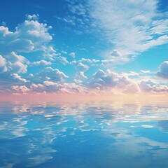 Fototapeta na wymiar b'Blue sky and white clouds over calm water'