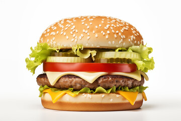 Hamburger on white background. Fast food related topics. Topics related to malnutrition. Job offer. Image for graphic designer. Image for flyers.