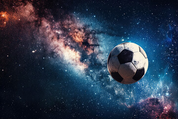 a flying soccer ball in space