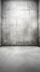 b'Empty concrete room with a single light source'