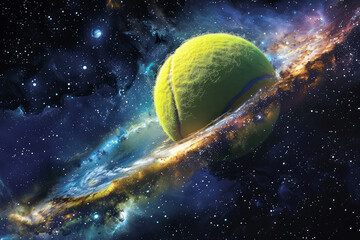 a tennis ball floating in space