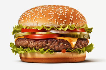 Hamburger on white background. Fast food related topics. Topics related to malnutrition. Job offer....