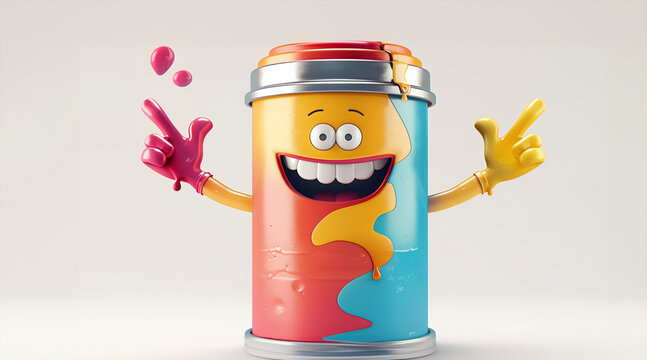 A cartoonish can character giving a thumbs up. The painting is colorful and vibrant, with a happy and positive mood. A cartoonish can of paint smiling, indicating is ready to paint a car