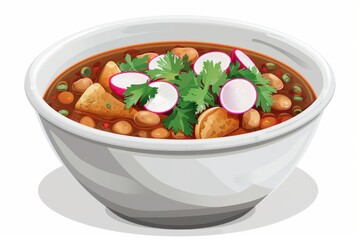 An appetizing bowl of pozole garnished with fresh radish slices and cilantro, perfect for a cozy meal.