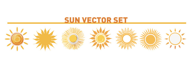 Sun Vector Illustration Set (7 Different Cute Options)