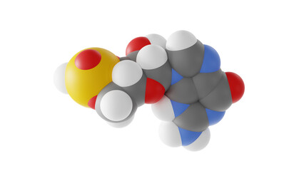 cyclic guanosine monophosphate molecule, cyclic nucleotide, molecular structure, isolated 3d model van der Waals