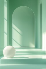 3D rendering of a green room with a white sphere