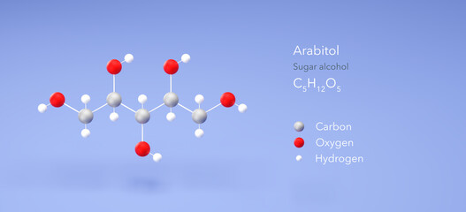 arabitol molecule, molecular structures, sugar alcohol, 3d model, Structural Chemical Formula and Atoms with Color Coding