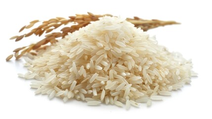 White rice (Thai jasmine rice) and unground rice isolated on white background