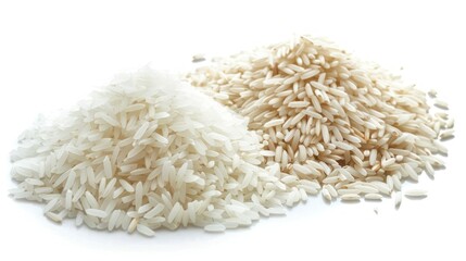 White rice (Thai jasmine rice) and unground rice isolated on white background - obrazy, fototapety, plakaty