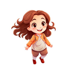 A lively cartoon girl with bouncy hair and a big smile, donning an orange jacket and a playful. Generative AI