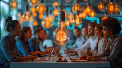 Multicultural Startup Team Collaborating on Innovative Ideas in Vibrant Boardroom Setting