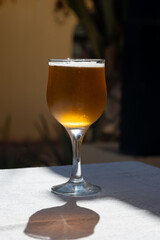 Lunch with cold beer in Spanish outdoor cafe