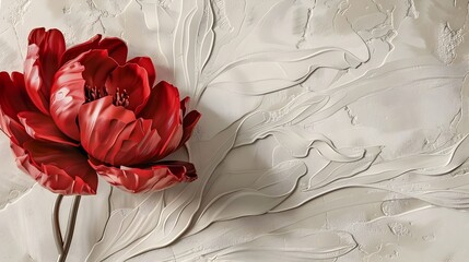 Exquisitely Elegant Red Flower Bloom with Soft Textured Petals Against Smooth Organic Background