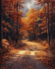 b'Country road in autumn forest'