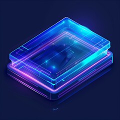 b'Blue and purple glowing 3D illustration of a circuit board'