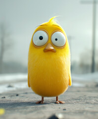 Sad confused yellow bird in cartoon style