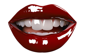 Close-up of red shiny lips, white background