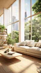 b'A bright and airy living room with a large windows'