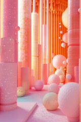 Pink and orange 3D rendered abstract geometric shapes