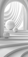 White minimalist abstract background with spheres