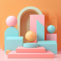 3D rendering of geometric shapes with pastel colors