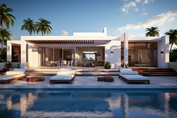 Fototapeta premium b'A stunning modern villa with a pool and a beautiful view'