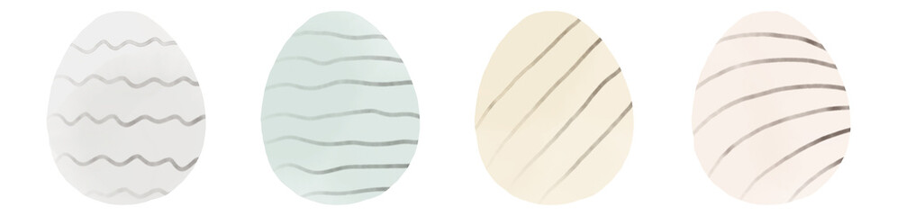 Collection of watercolor hand drawn easter eggs on white background