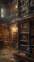 Enchanting Antique Library with Glowing Shelves of Timeless Knowledge