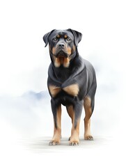 Rottweiler , Powerful Rottweiler standing guard under a stormy grey sky