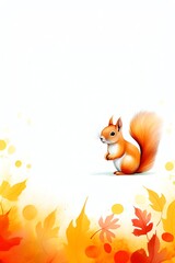 Squirrel , Playful squirrel darting through a vibrant orange autumn forest