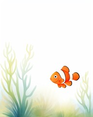 Clownfish , Bright orange clownfish among soft green sea anemones - obrazy, fototapety, plakaty