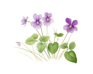 Violet , Wild violets in a natural woodland setting of mossy greens