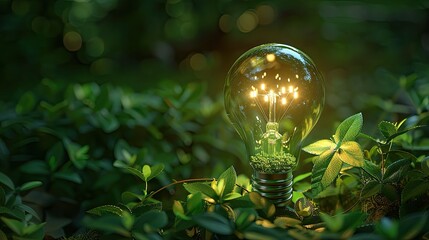 Green energy-efficient lightbulb - obrazy, fototapety, plakaty
