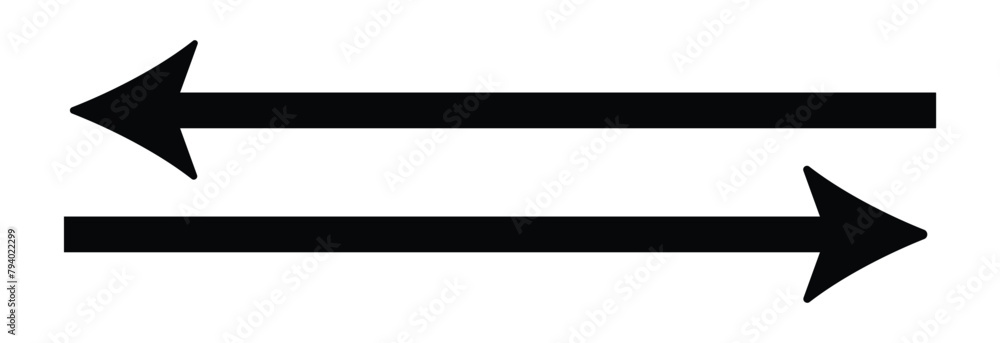 Poster straight long arrow, left thin line, black cursor, horizontal element, thick pointer vector icon iso