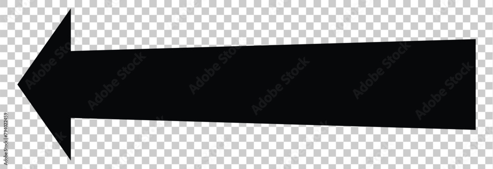 Poster straight long arrow, left thin line, black cursor, horizontal element, thick pointer vector icon iso