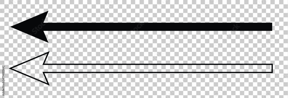 Poster straight long arrow, left thin line, black cursor, horizontal element, thick pointer vector icon iso