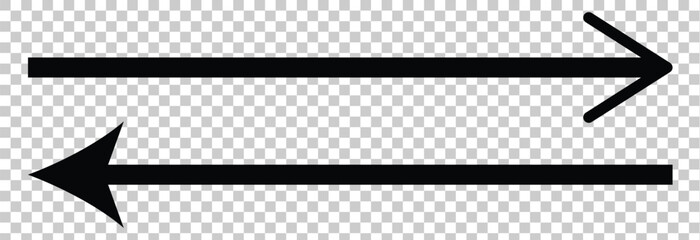 Straight long arrow, left thin line, black cursor, horizontal element, thick pointer vector icon isolated on  background. Simple illustration .
