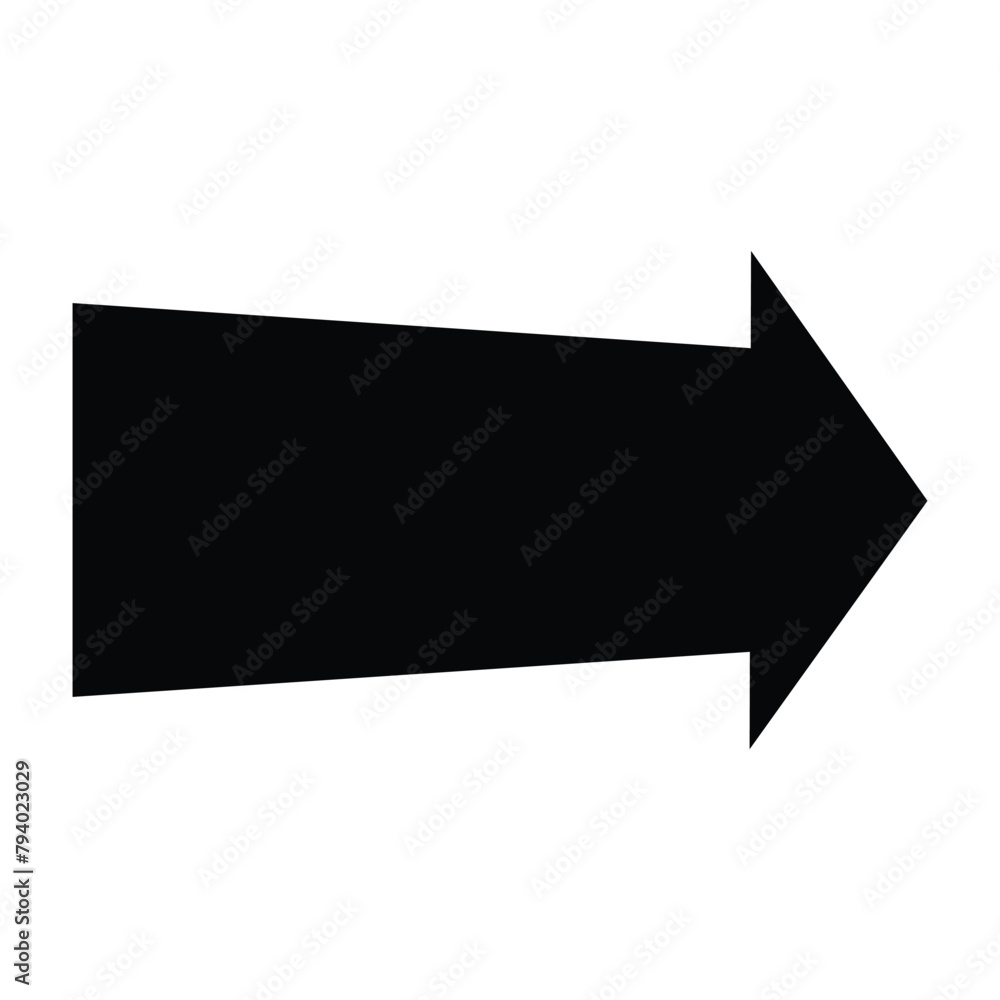 Poster straight long arrow, left thin line, black cursor, horizontal element, thick pointer vector icon iso