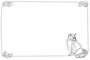 Line Art Raccoon Frame. Black Outline Graphic Border. Animal Wildlife Care Safe Concept. Natural Creature. Zoo Advertising Billboard or Web Banner Template.  © Silkyinky