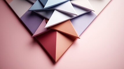 featuring triangle-shaped multicolor sticky notepads arranged on a stage, set against a backdrop of simple elegance.