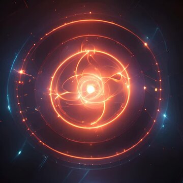 A glowing orange and blue atom.