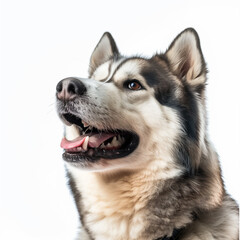 Obraz premium Happy alaskan malamute dog posing for a close-up portrait against a white background